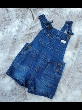 7 For All Mankind Blue Denim Short Overalls 2T